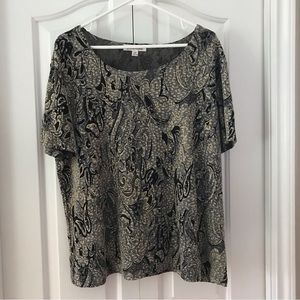 TRADITION Textured Paisley Design Short Sleeve Round Neck Top Size Large